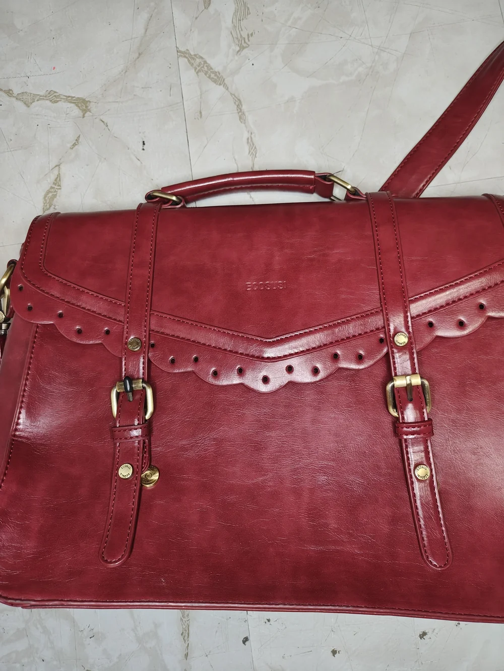ECOSUSI Briefcase Women's Red Scalloped Satchel Handbag